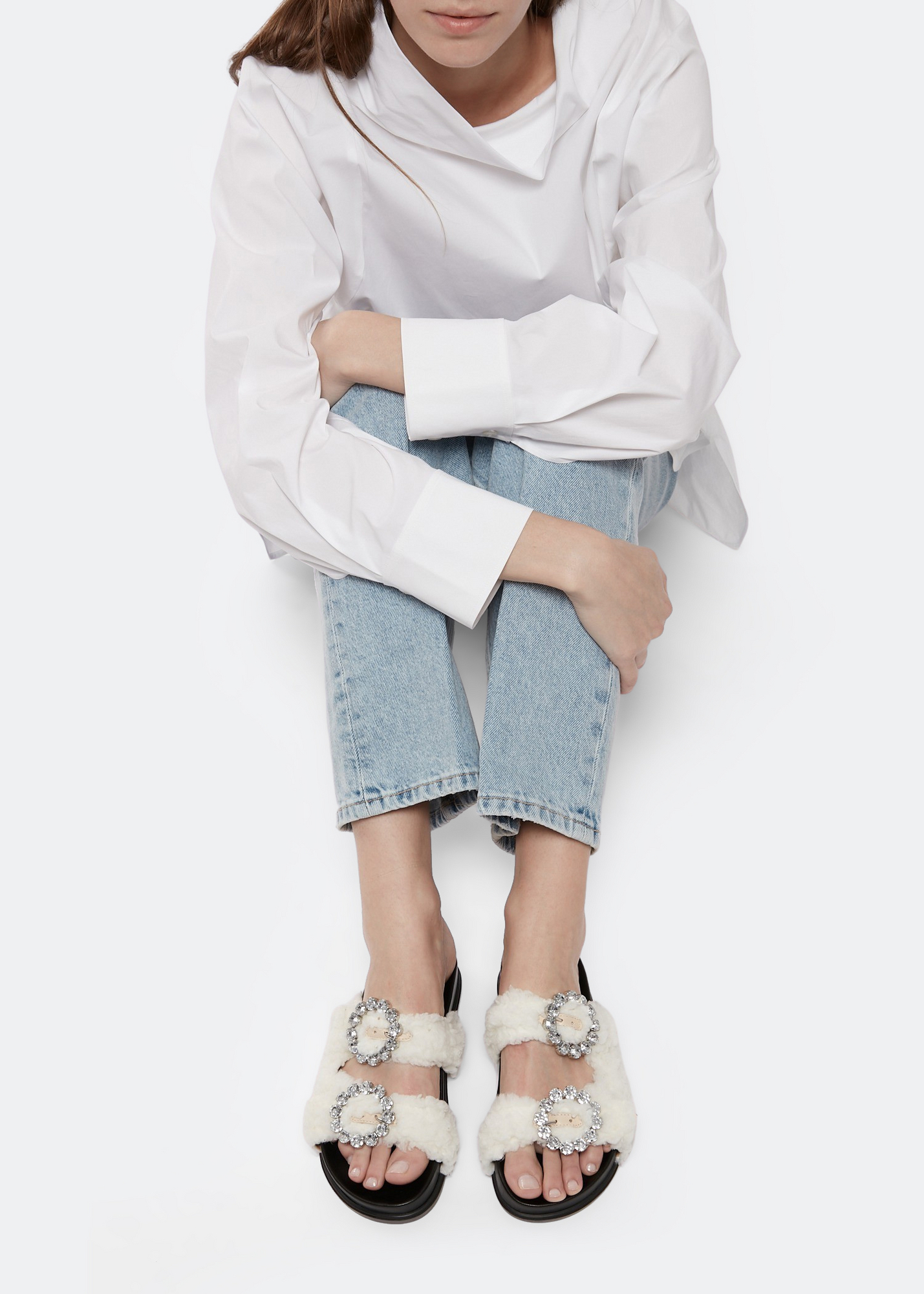 

Crystal-buckle sandals, White