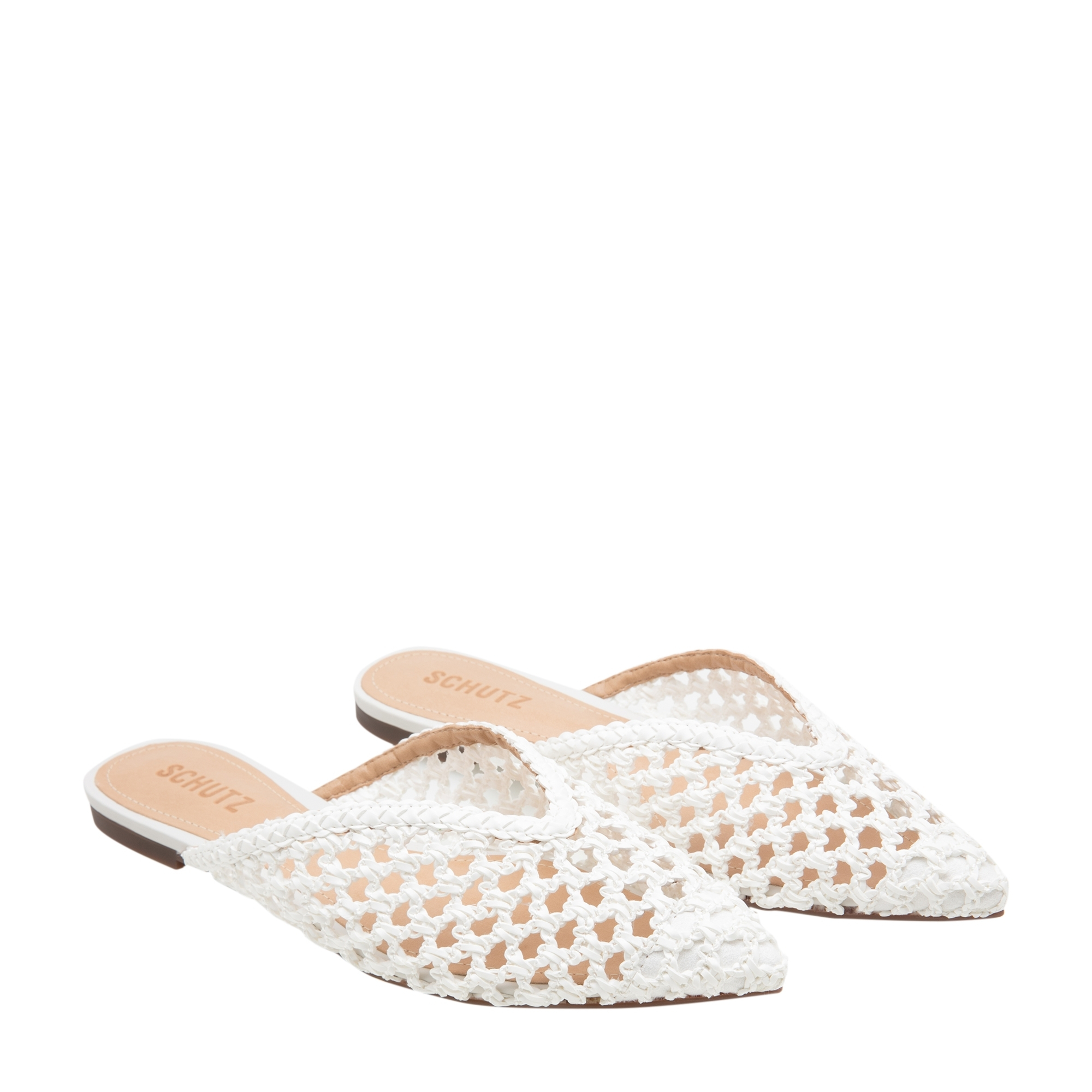 

Point-toe flat mules, White