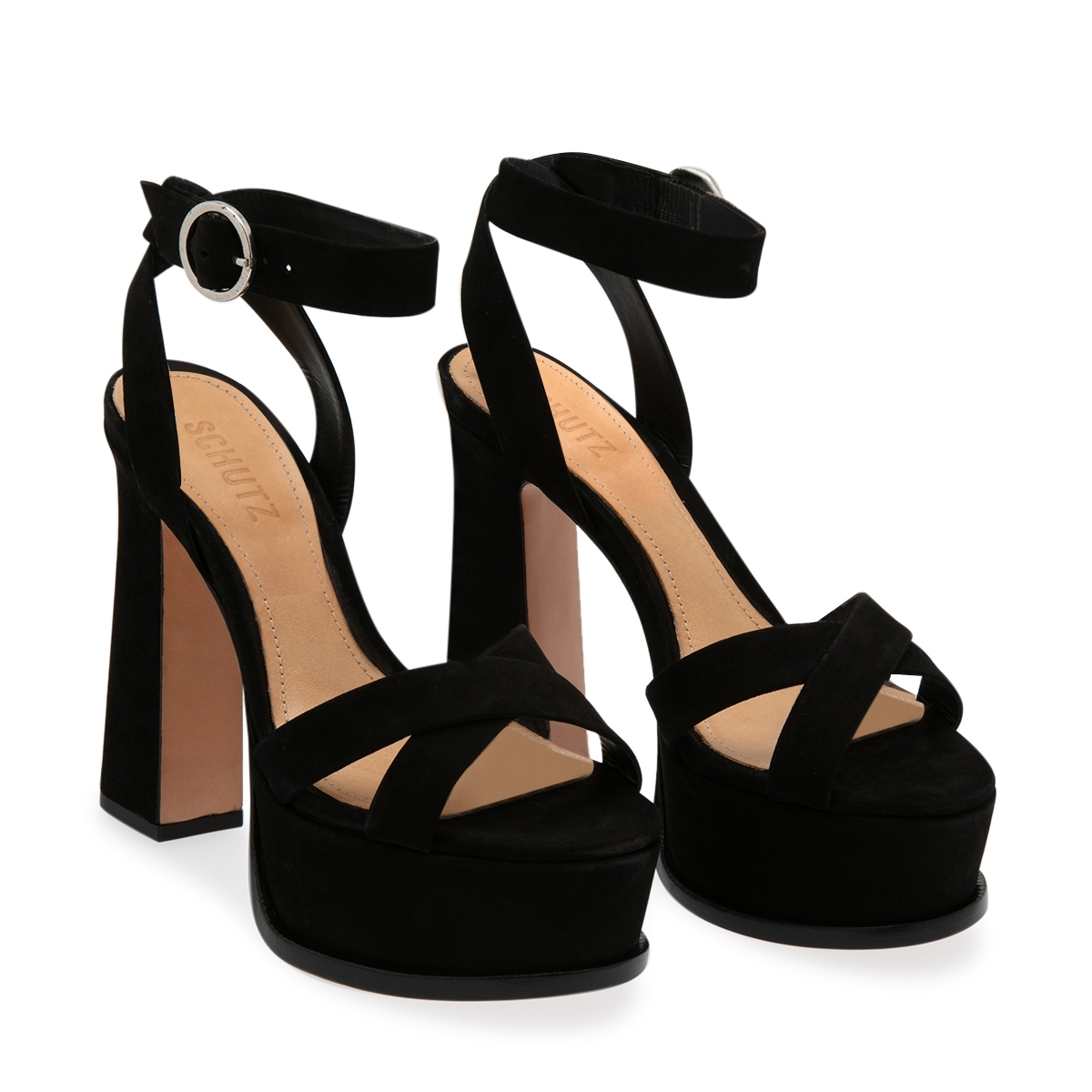 

Suede platform sandals, Black