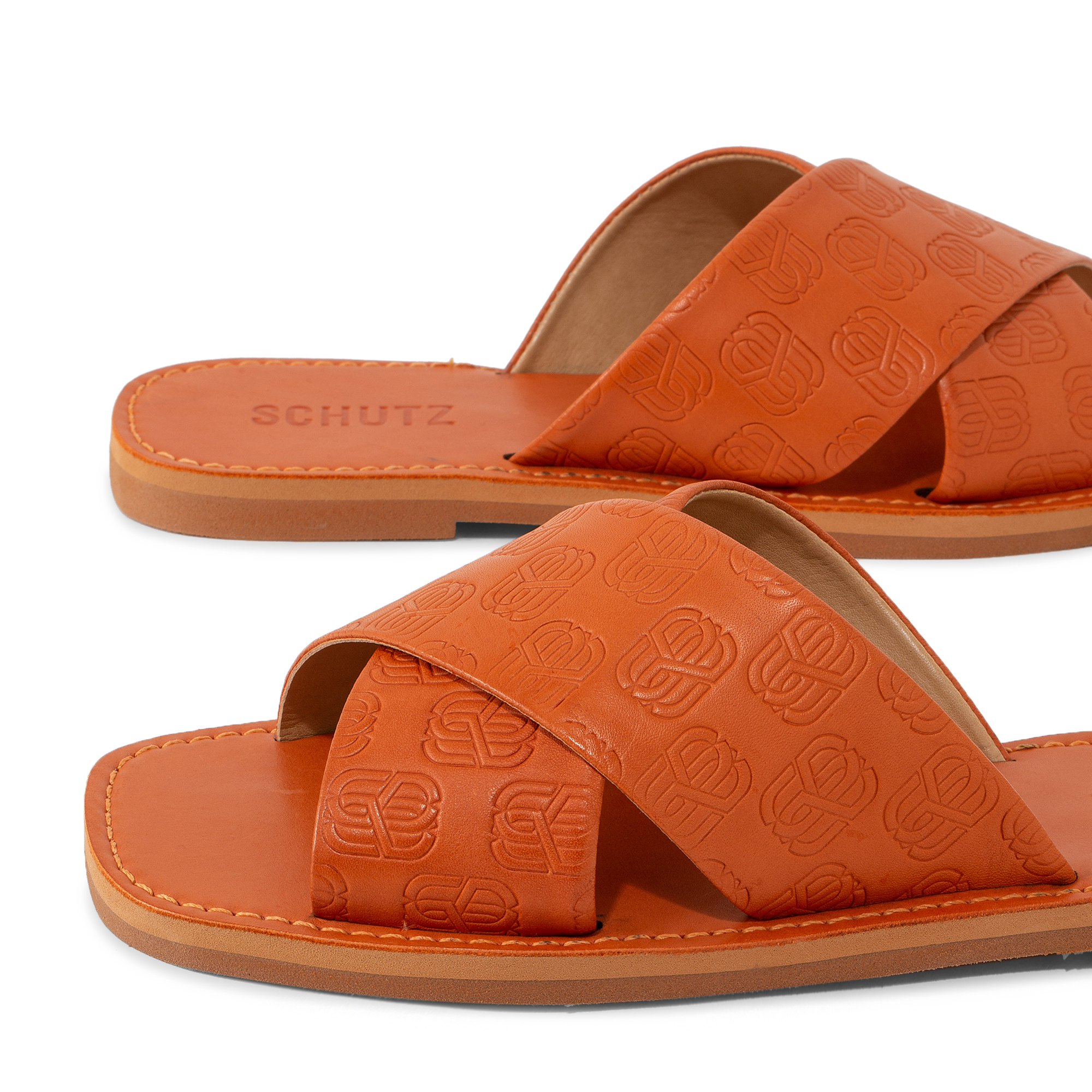 

Embossed flat sandals, Orange