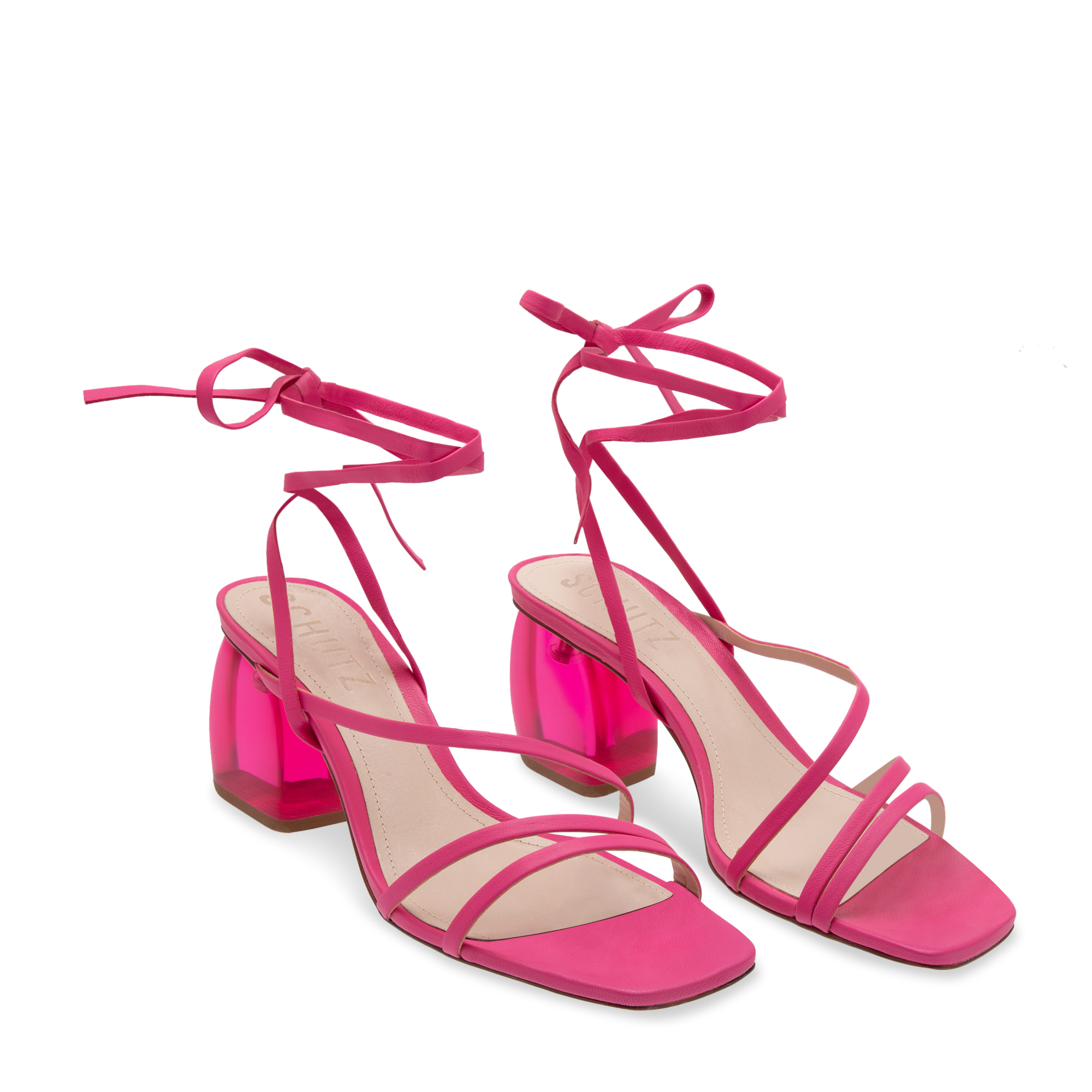 

Leather ankle tie sandals, Pink