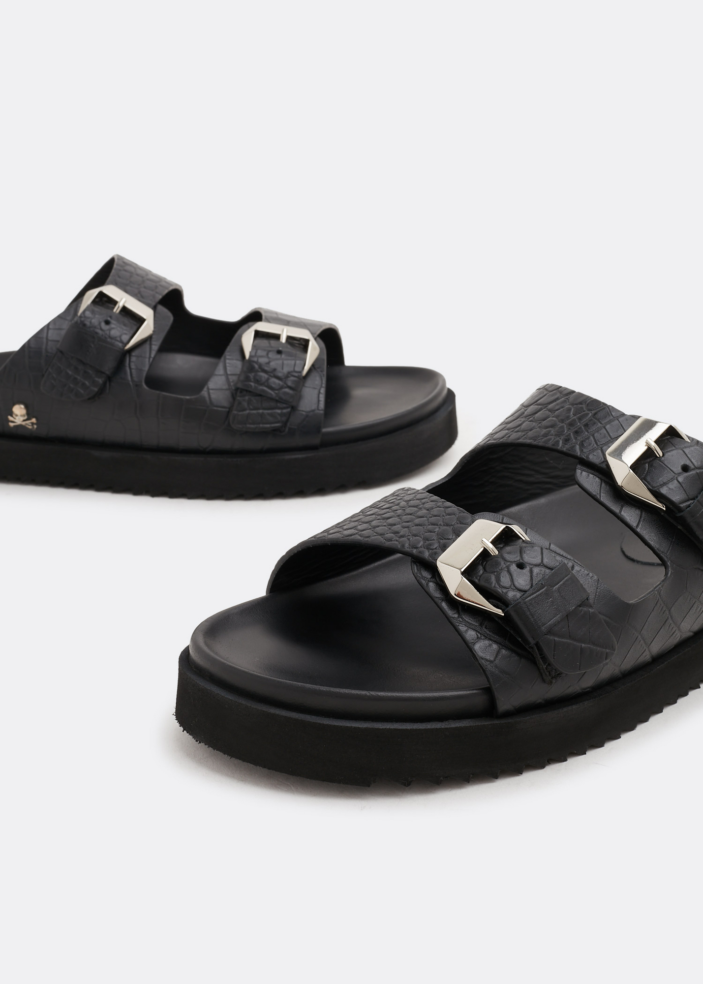 

Croc-embossed sandals, Black