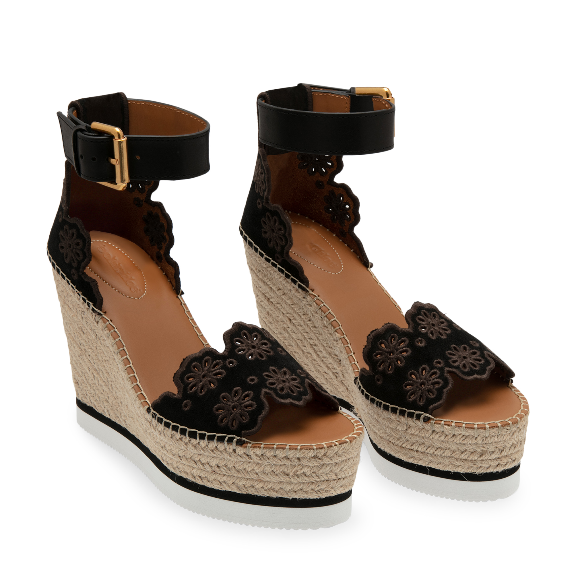 

Suede wedge sandals, Black
