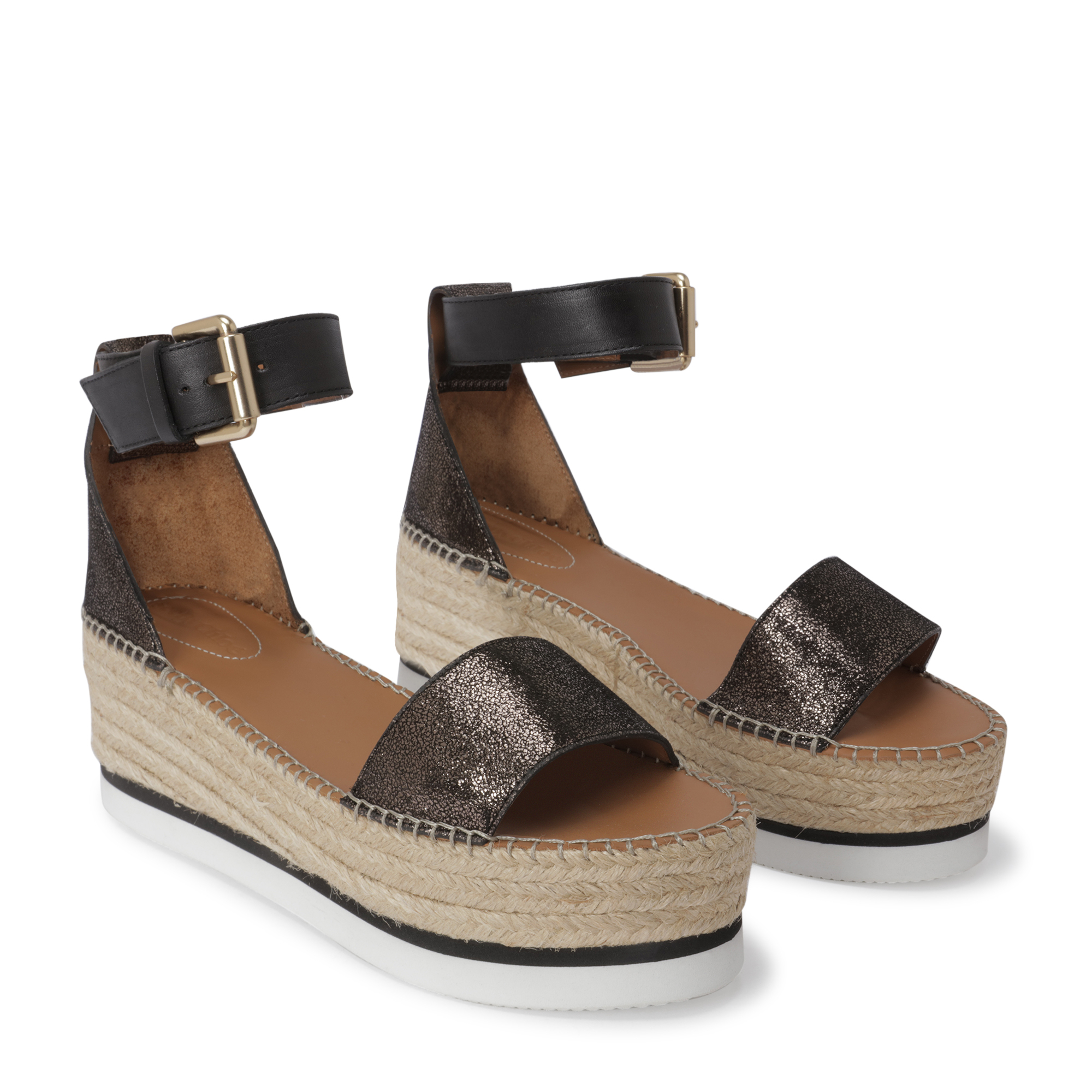 

Leather wedge sandals, Metallic