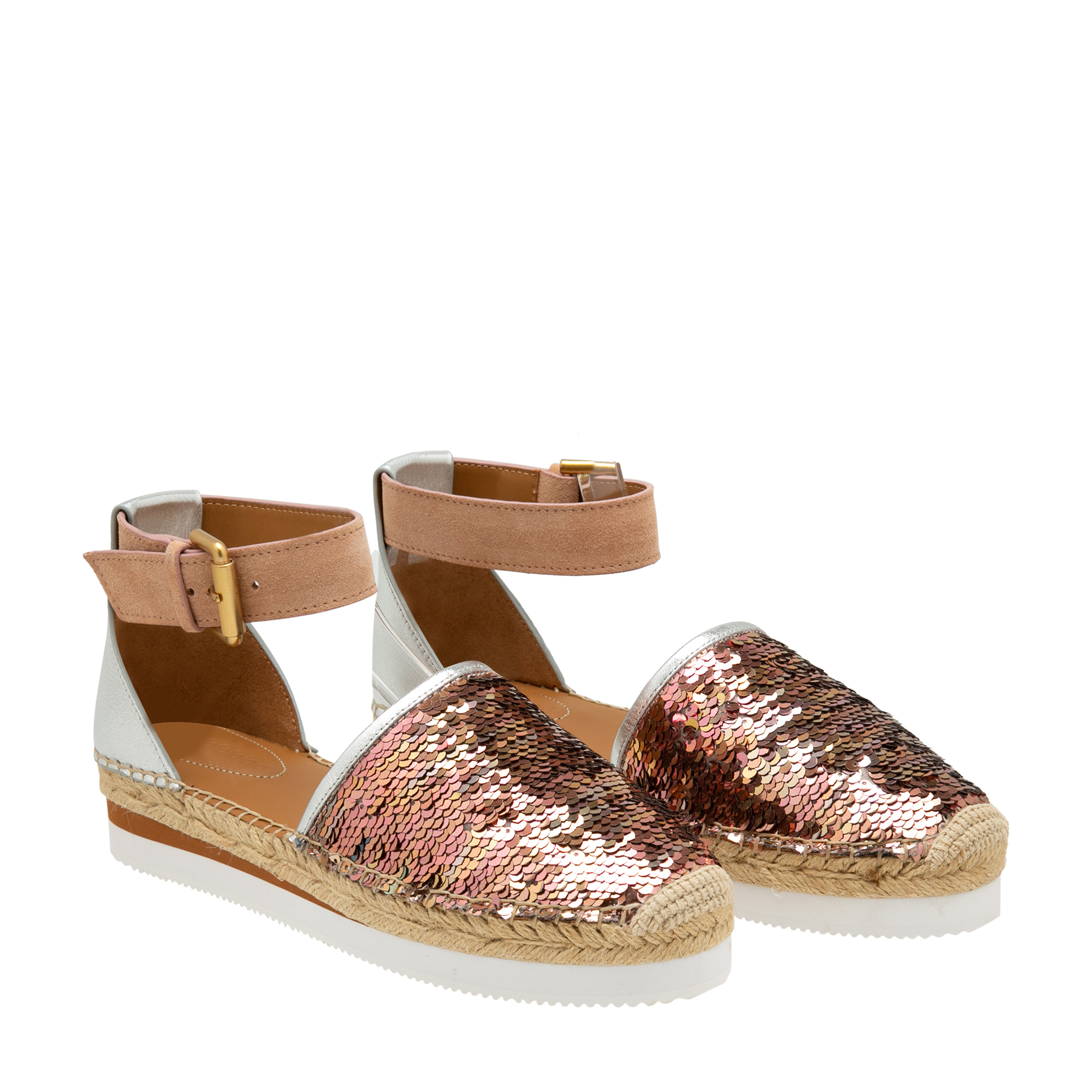 

Sequin-embellished jute rope sandals, Silver