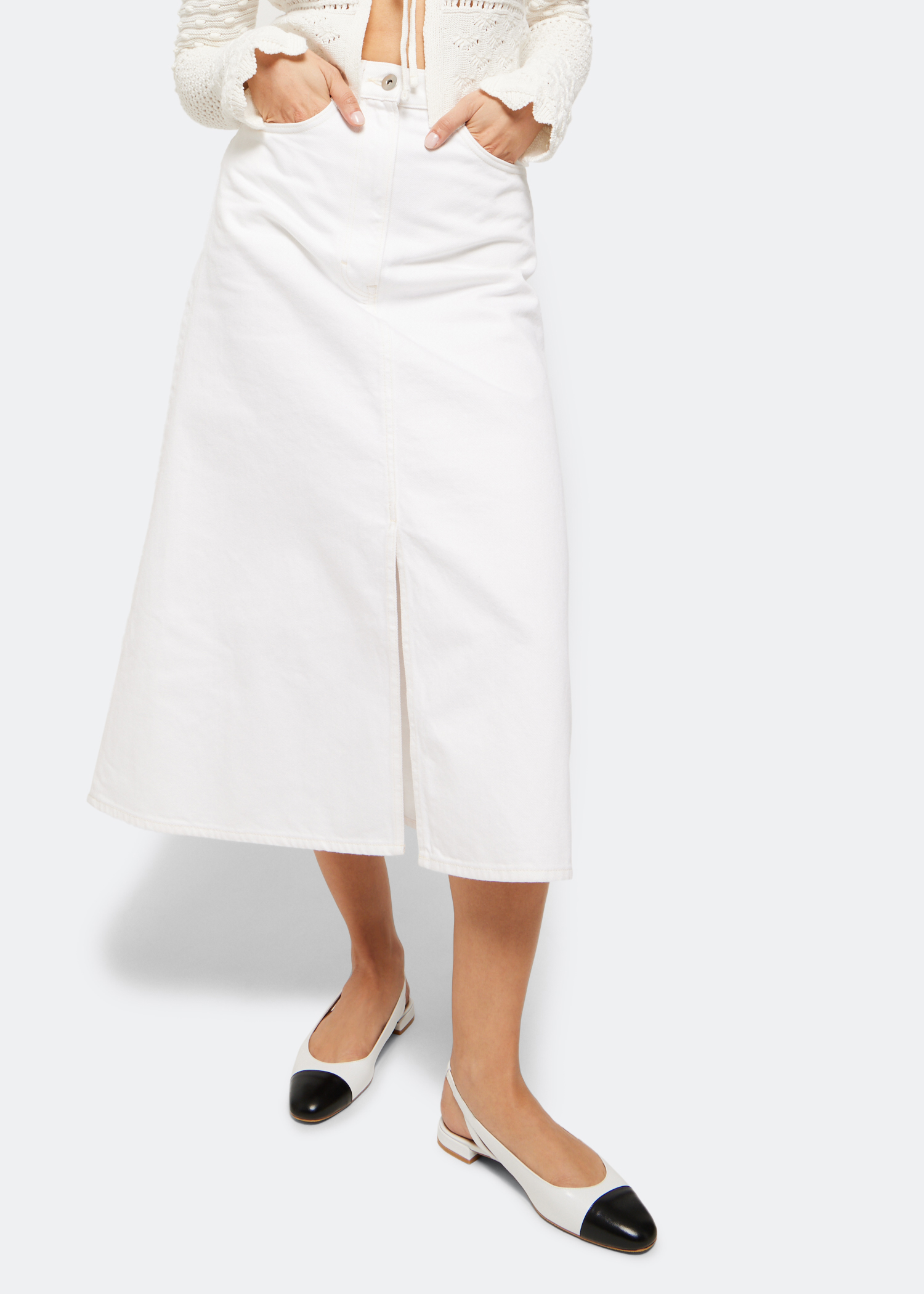 

Leather slingback flats, White