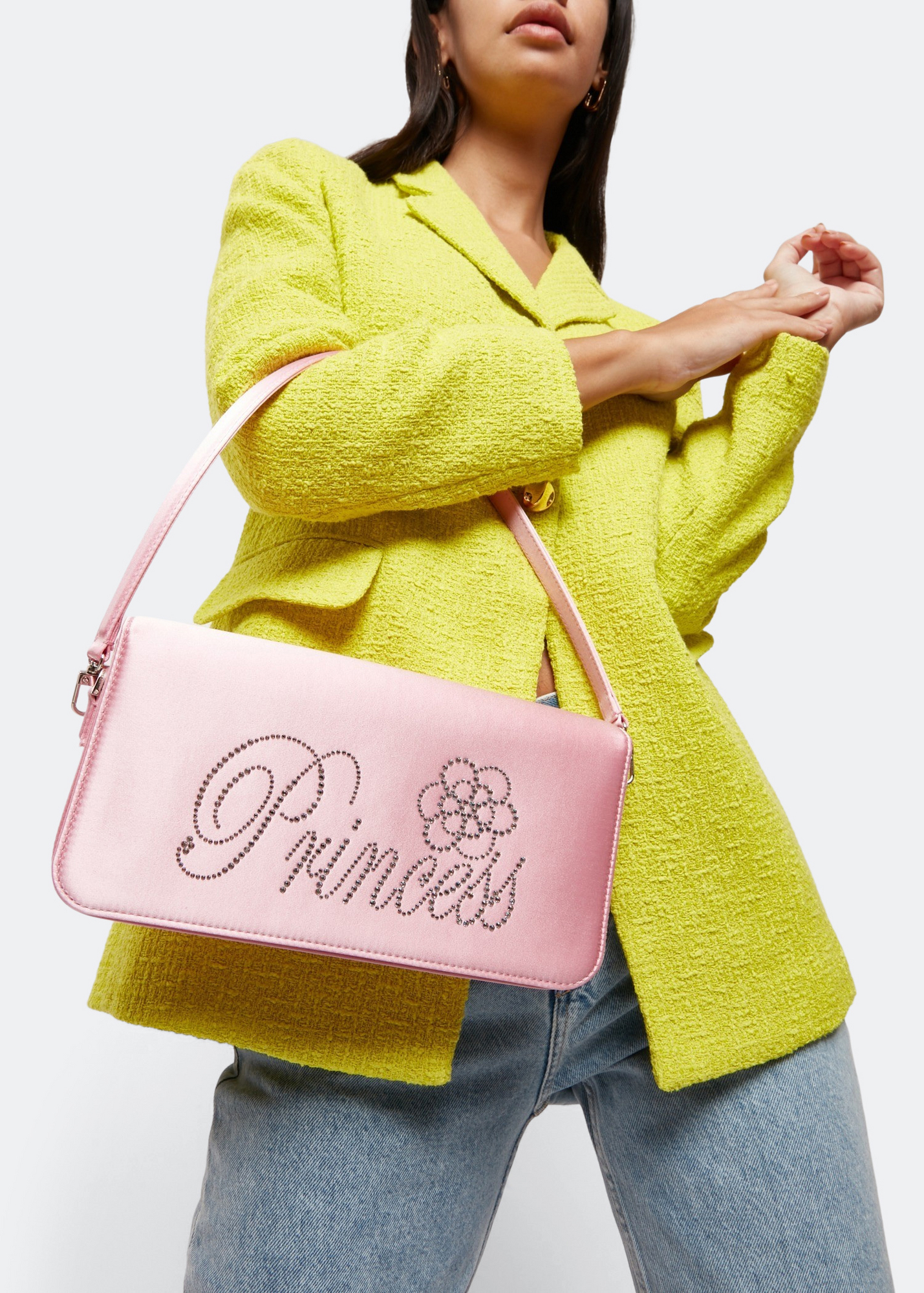 

Princess satin baguette bag, Pink