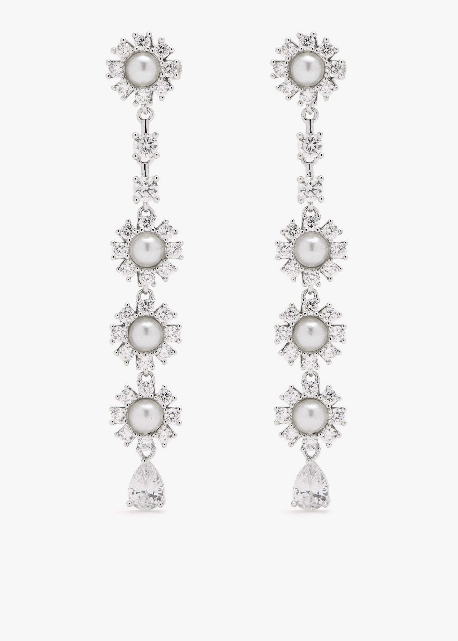 

Crystal pearl tiered drop earrings, Silver