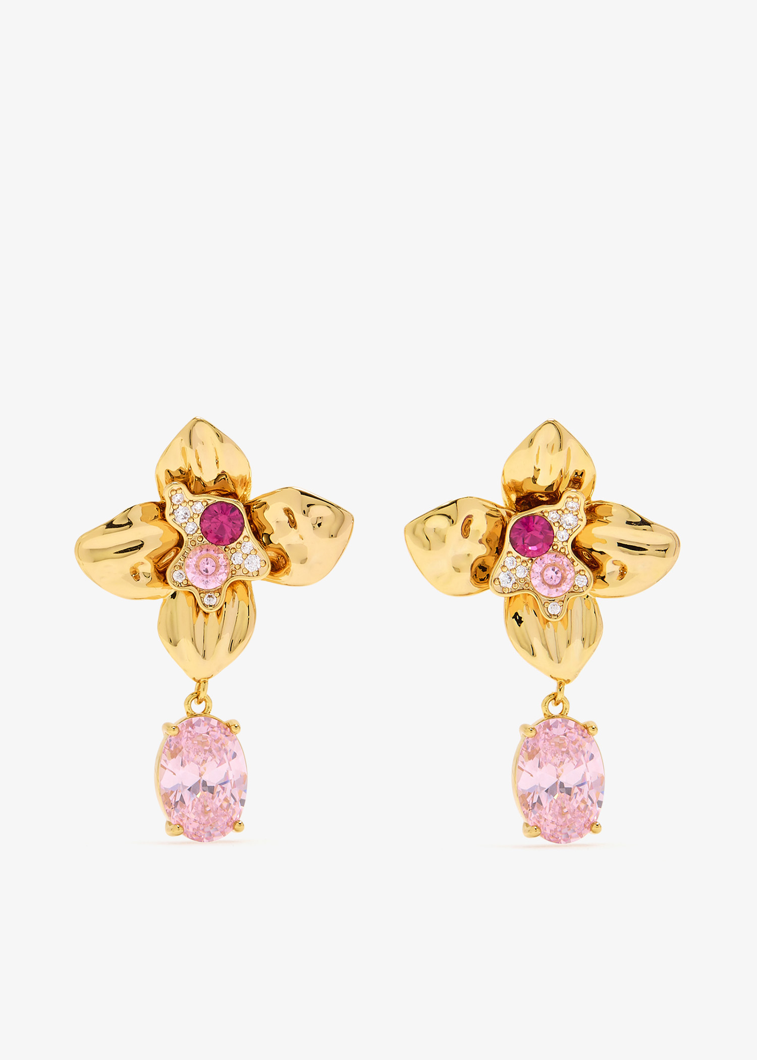 

Crystal-embellished flower earrings, Gold