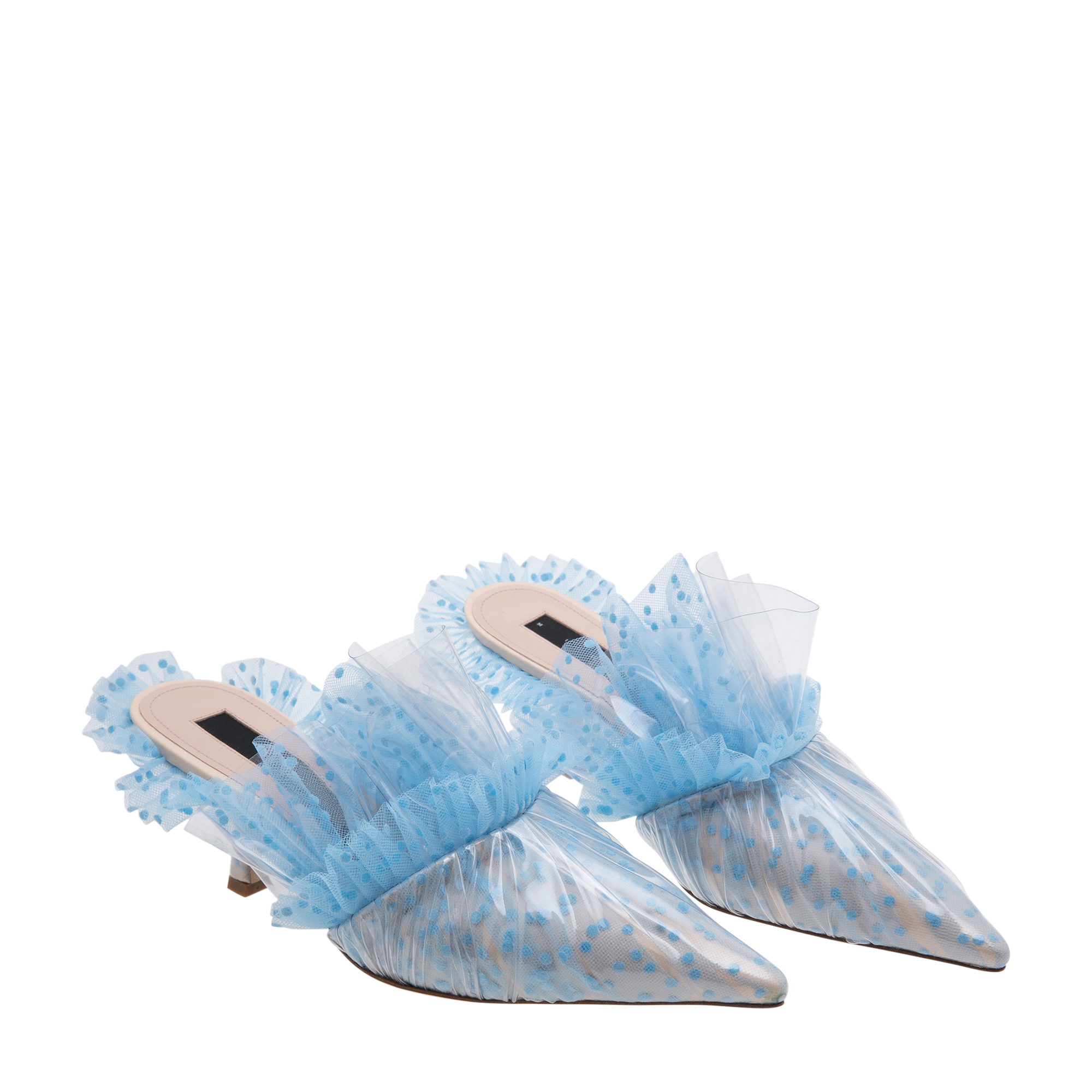 

Polka-dot PVC and tulle mules, Blue