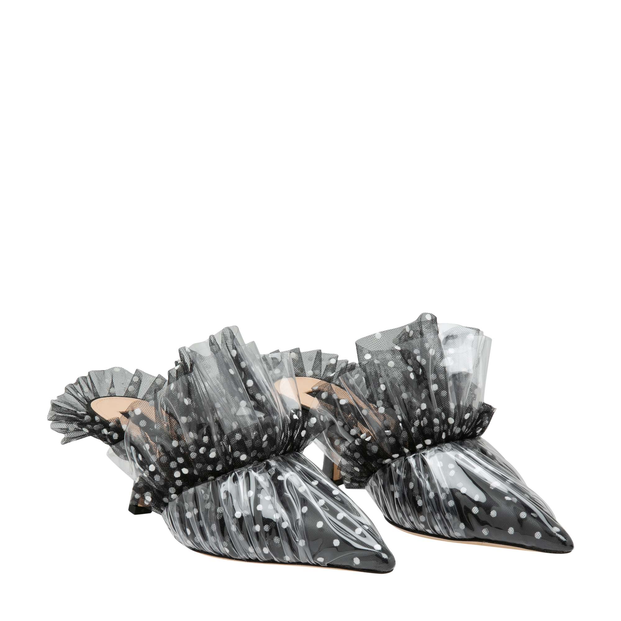 

Polka-dot PVC and tulle mules, Black