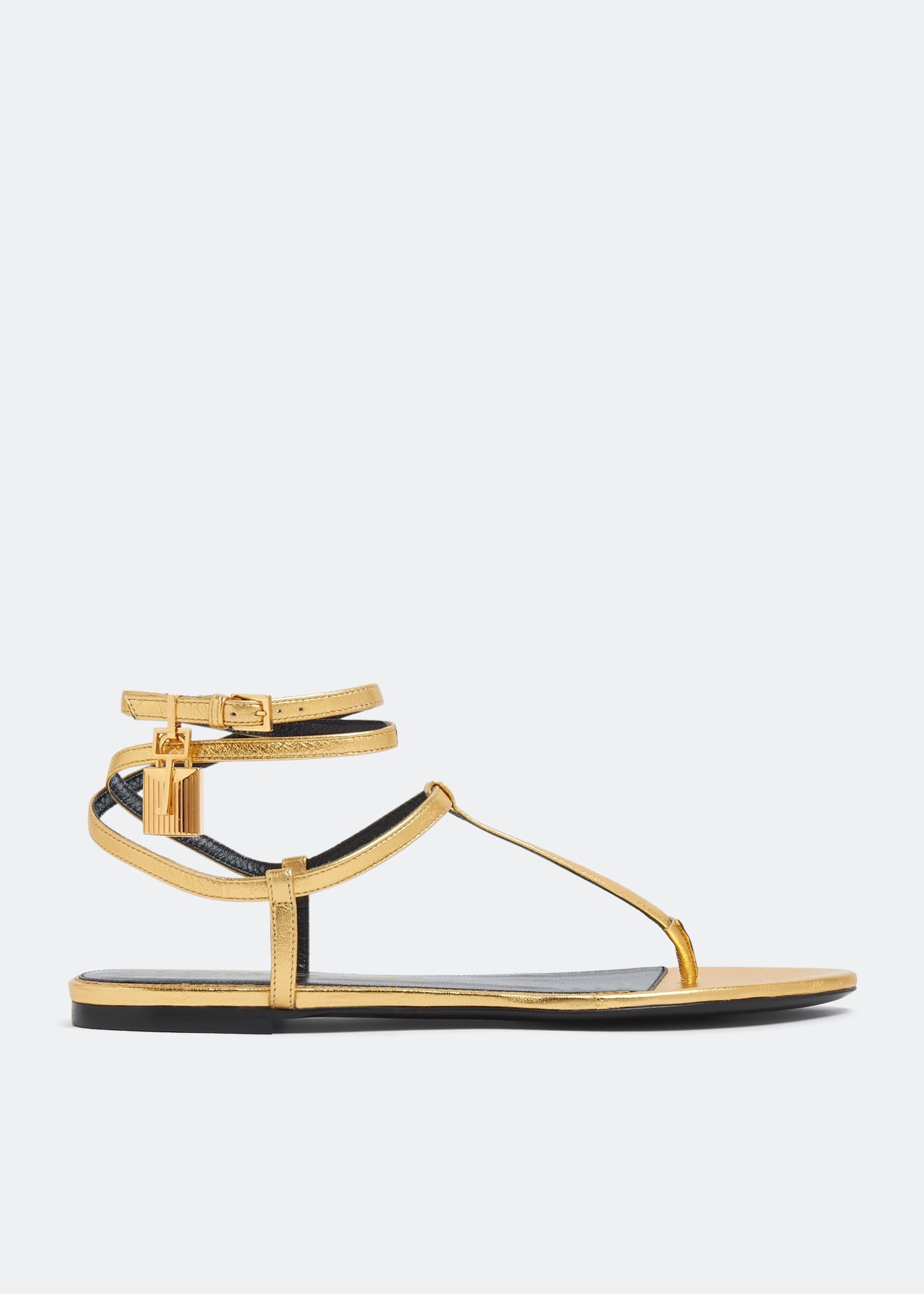 

Padlock laminated flat sandals, Gold
