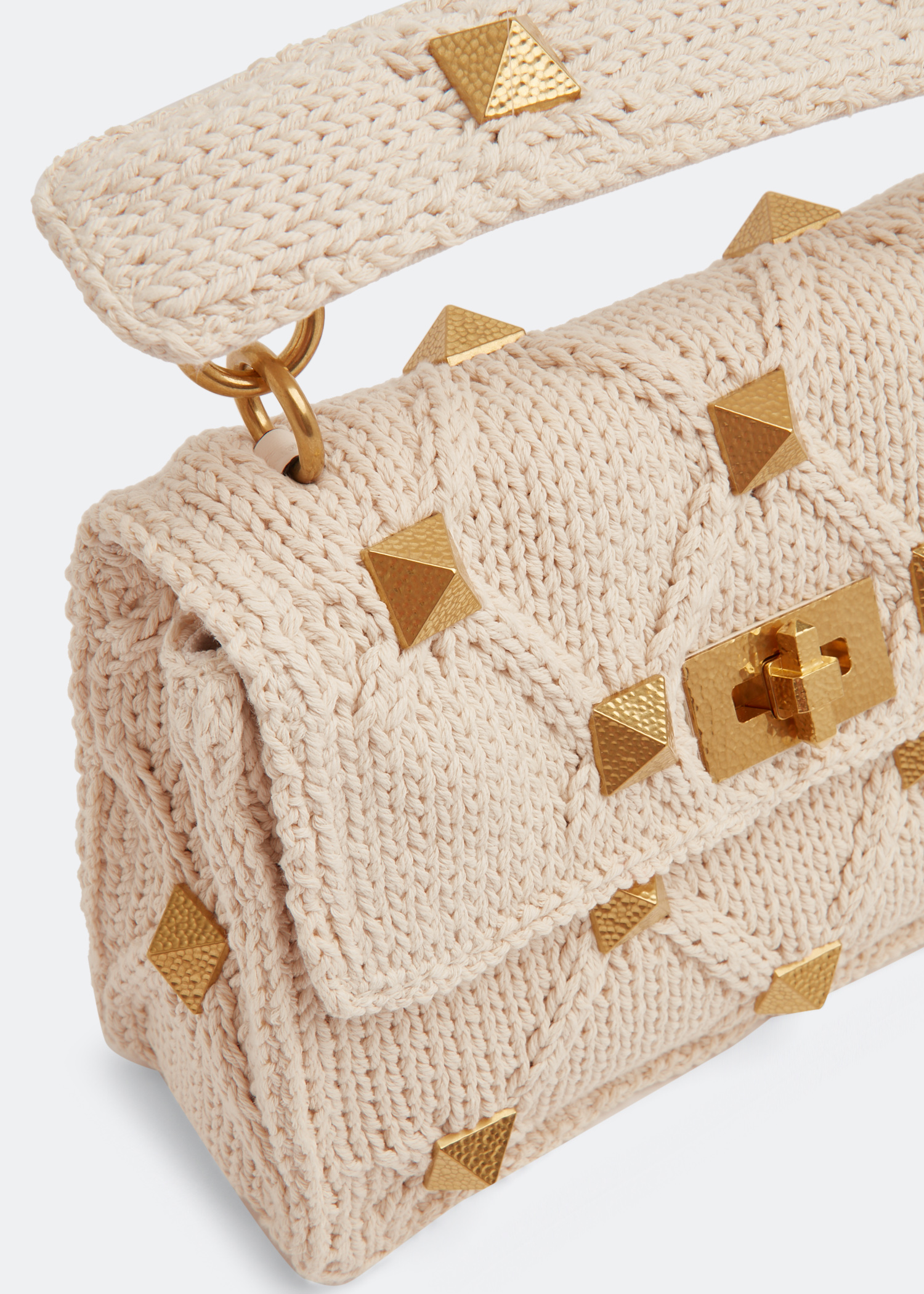 

Roman Stud medium knitted shoulder bag, White