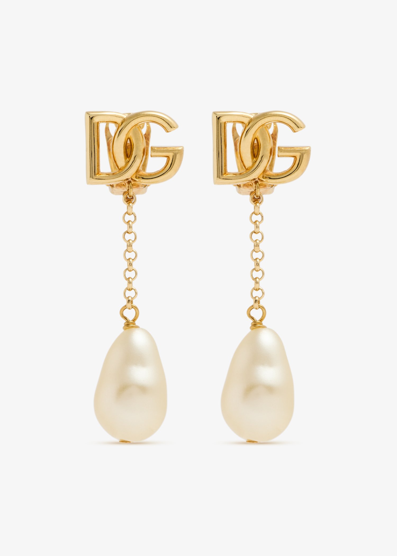 

DG logo pearl drop earrings, Gold