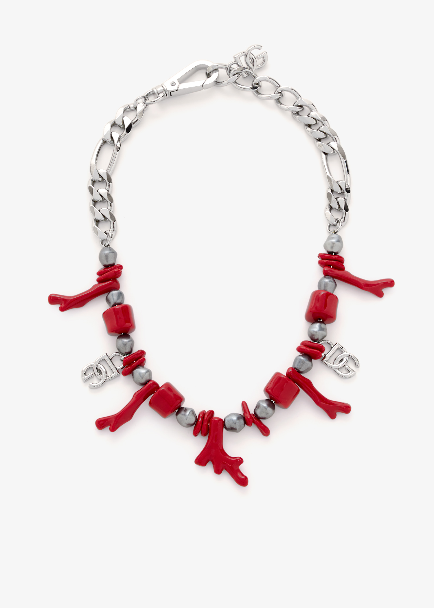 

Coral metal link necklace, Silver