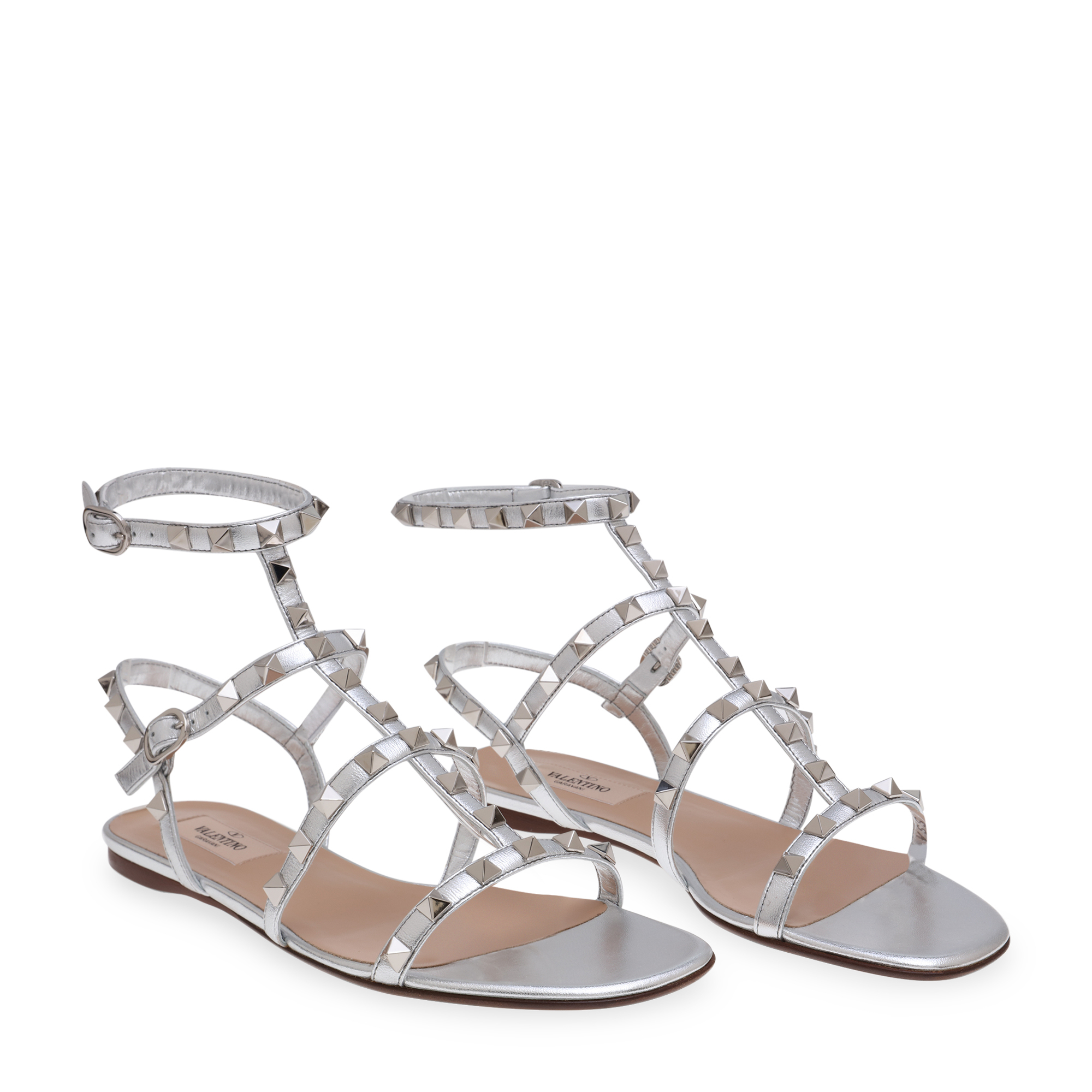 

Rockstud flat sandals, Silver