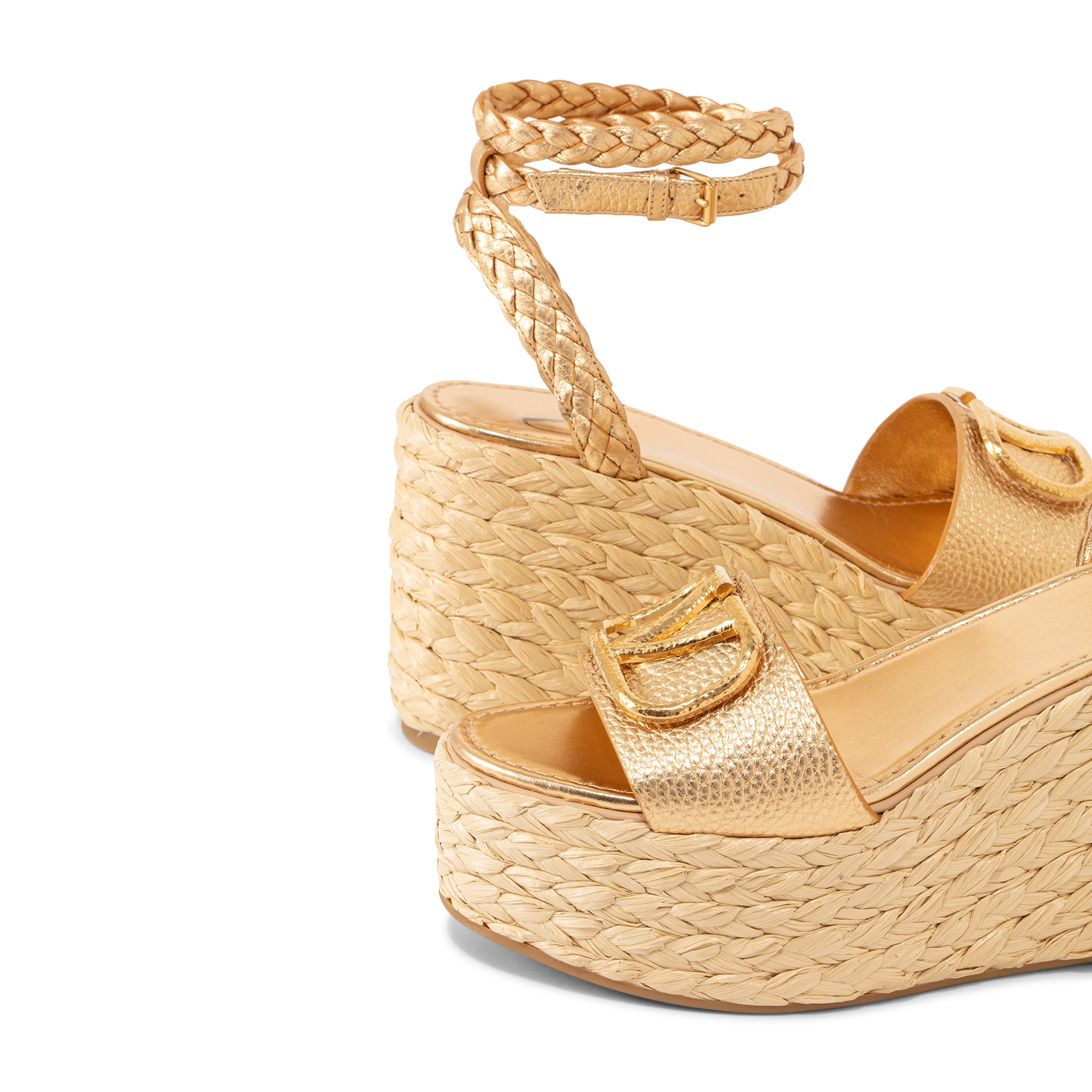 

VLogo Signature raffia wedge sandals, Gold