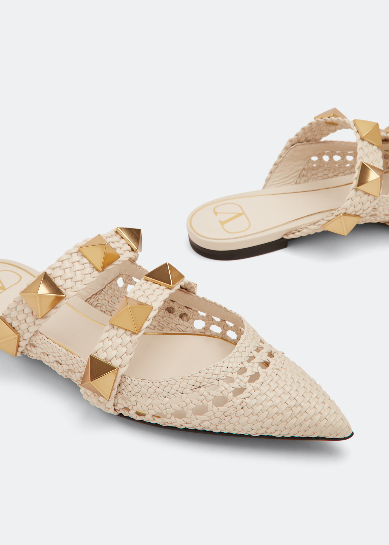 

Roman Stud flat mules, White