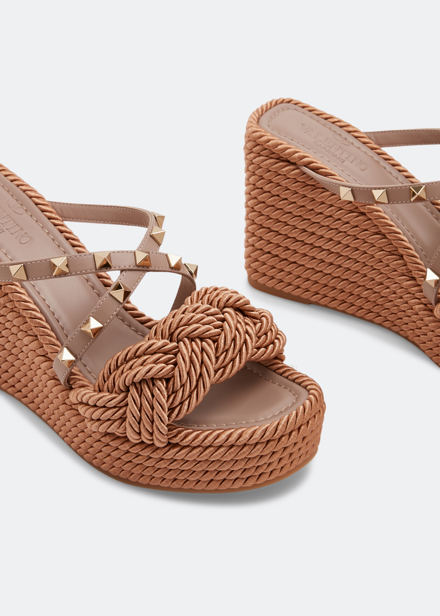 

Rockstud wedge sandals, Brown