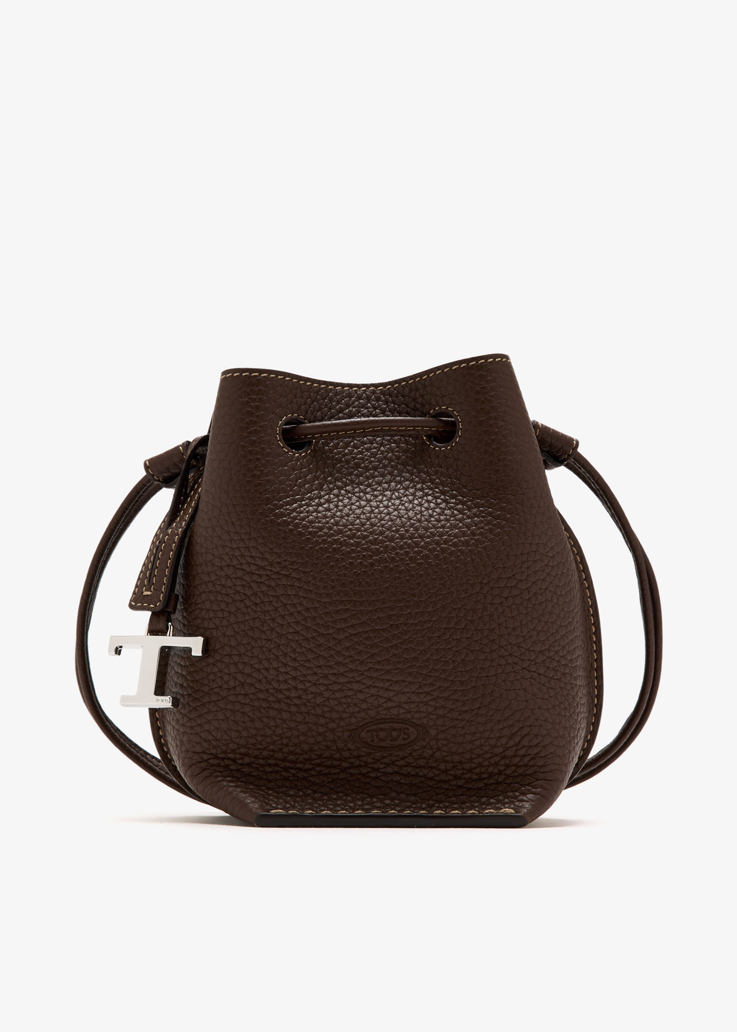 

Micro leather bucket bag, Brown