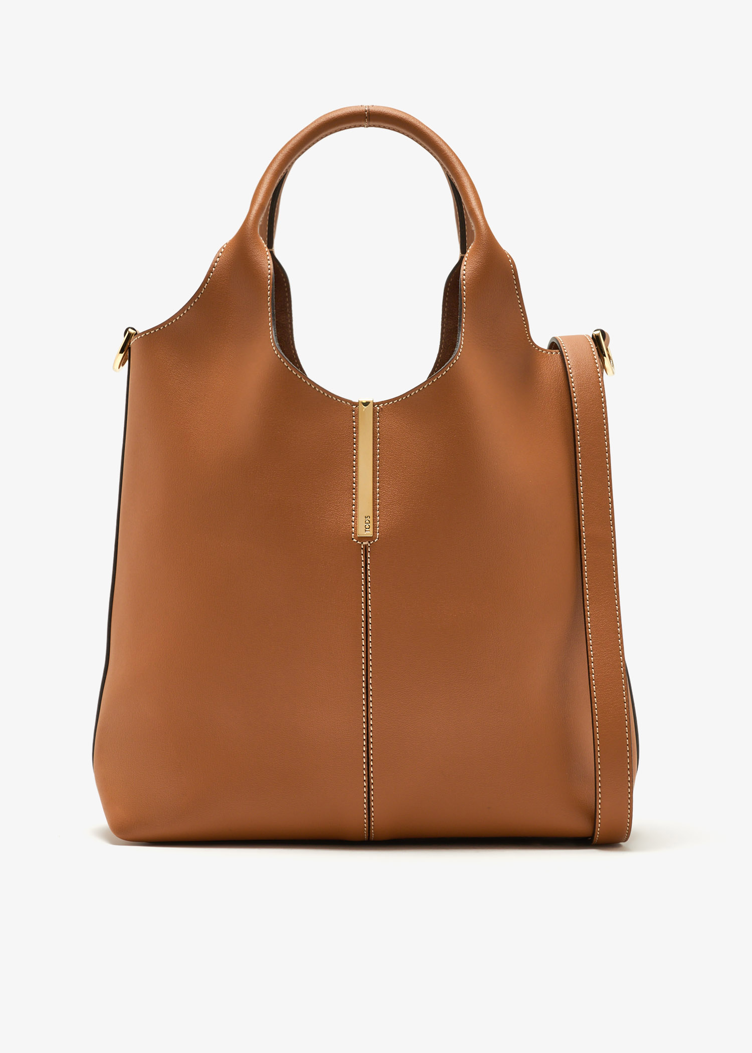 

Leather small tote bag, Brown