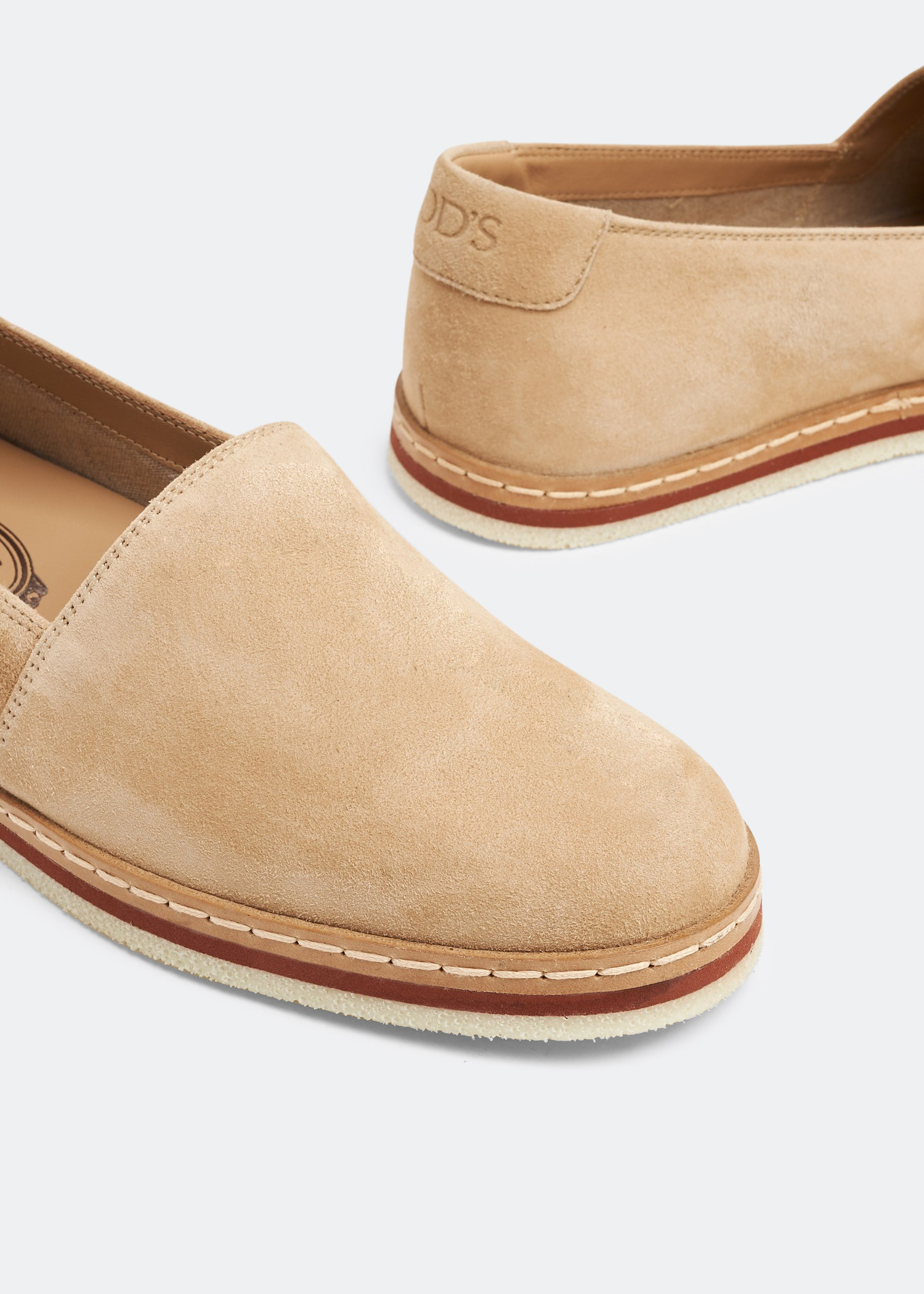 

Suede slip-ons, Beige
