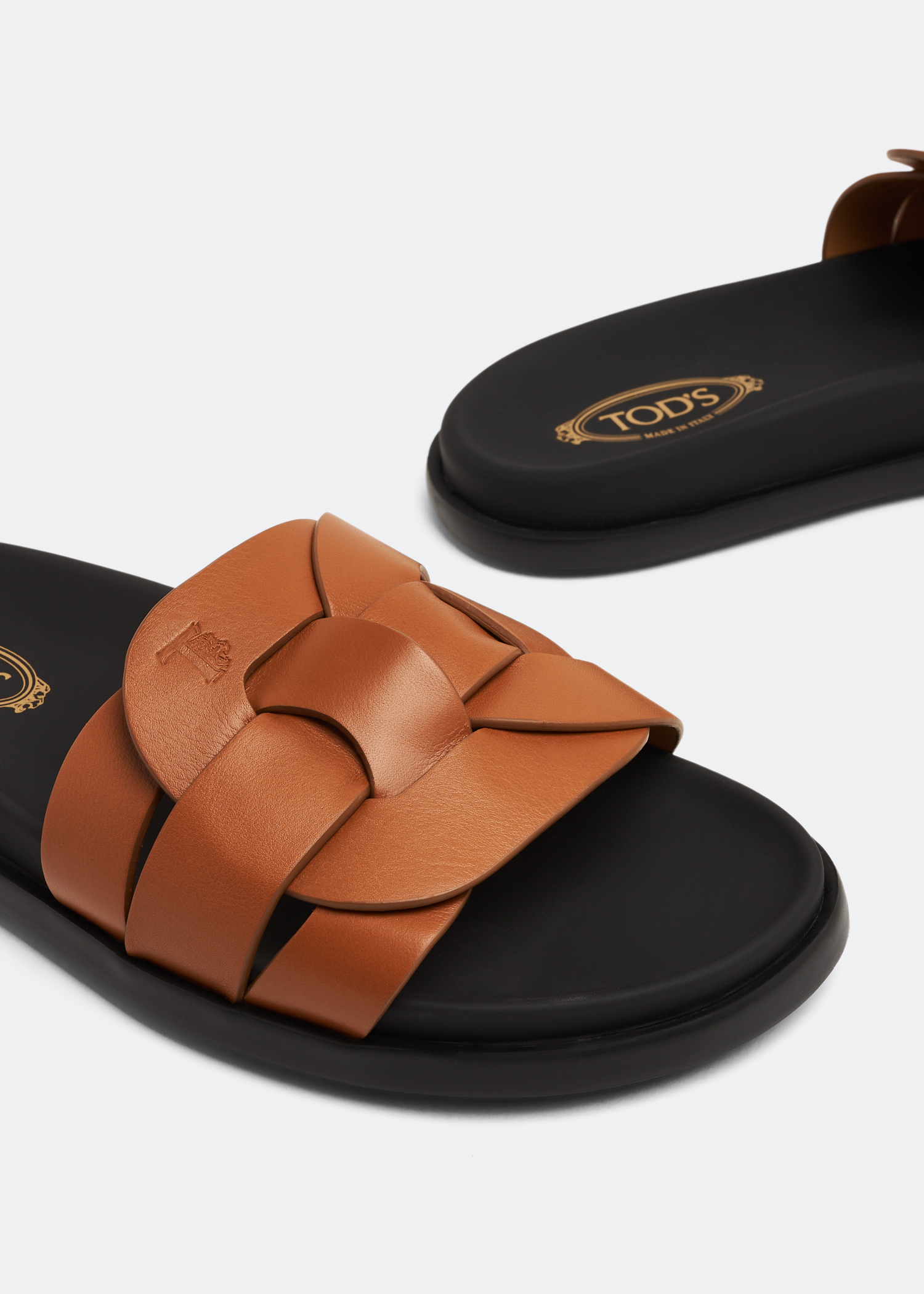 Leather woven slides shop