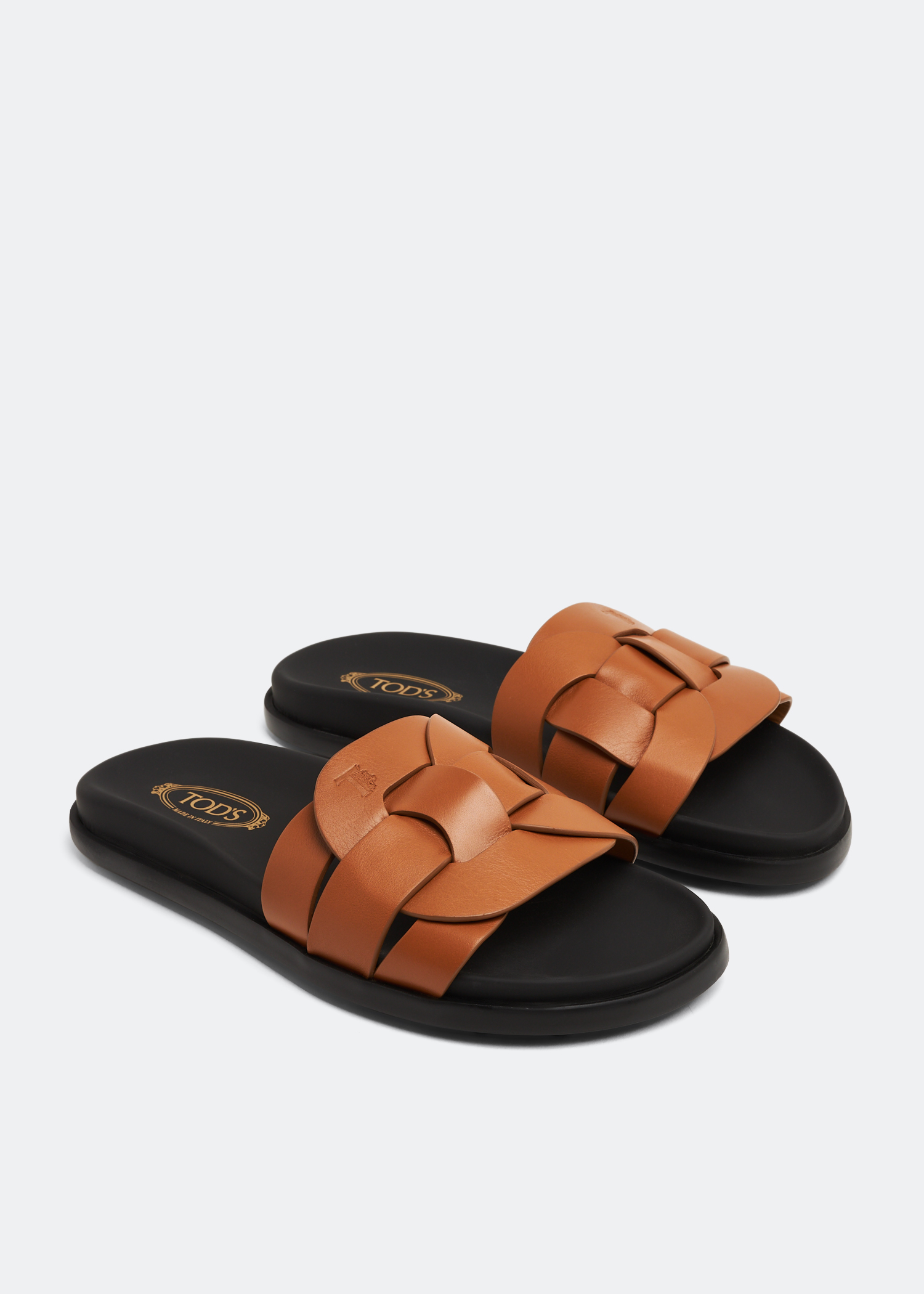 Leather hot sale woven slides